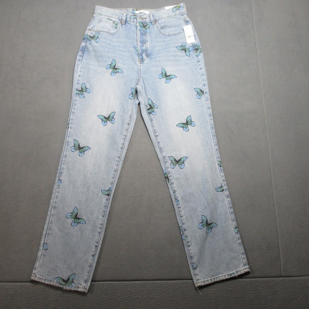 PacSun Dad Jeans Womens 29X30 Blue Denim Eco Butterfly All Over Print High Rise